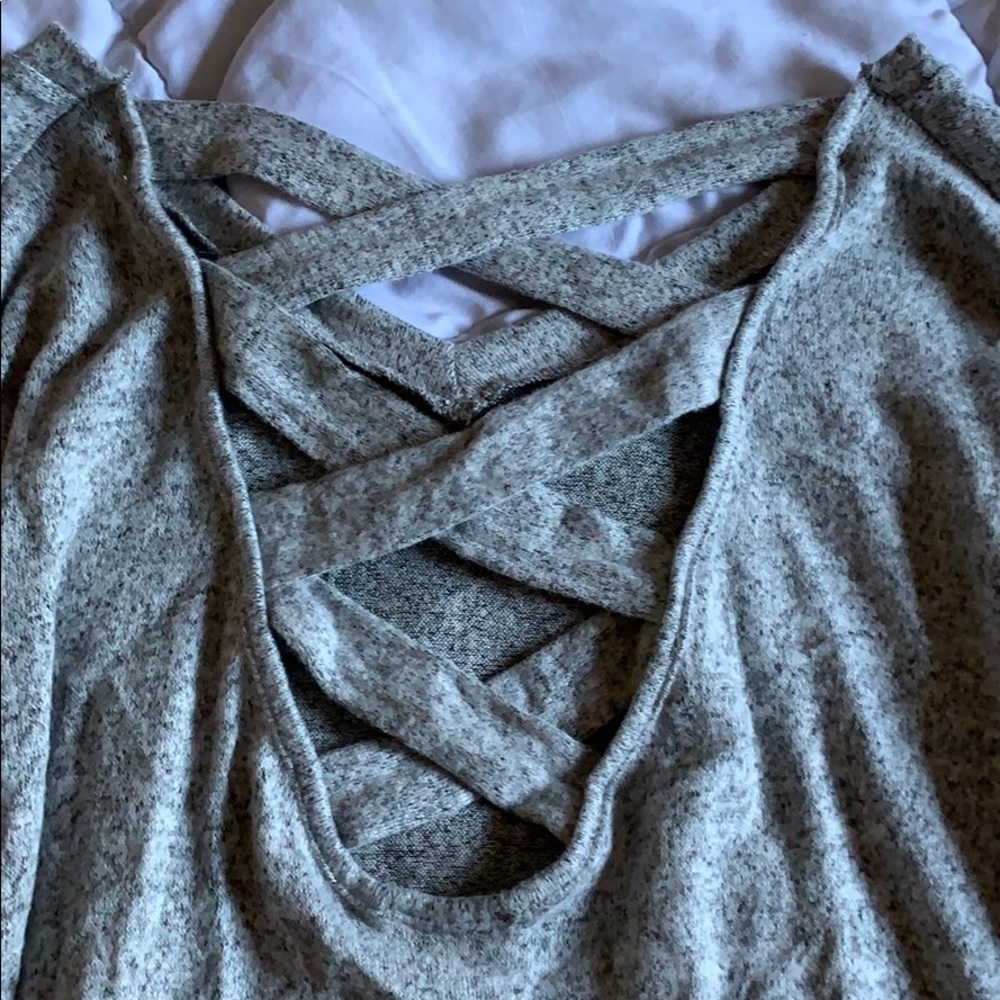 Soft grey sweater lace up back M